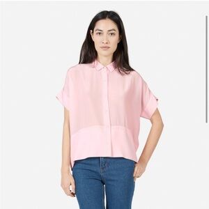 Everlane silk square shirt boxy button down blouse pink 0